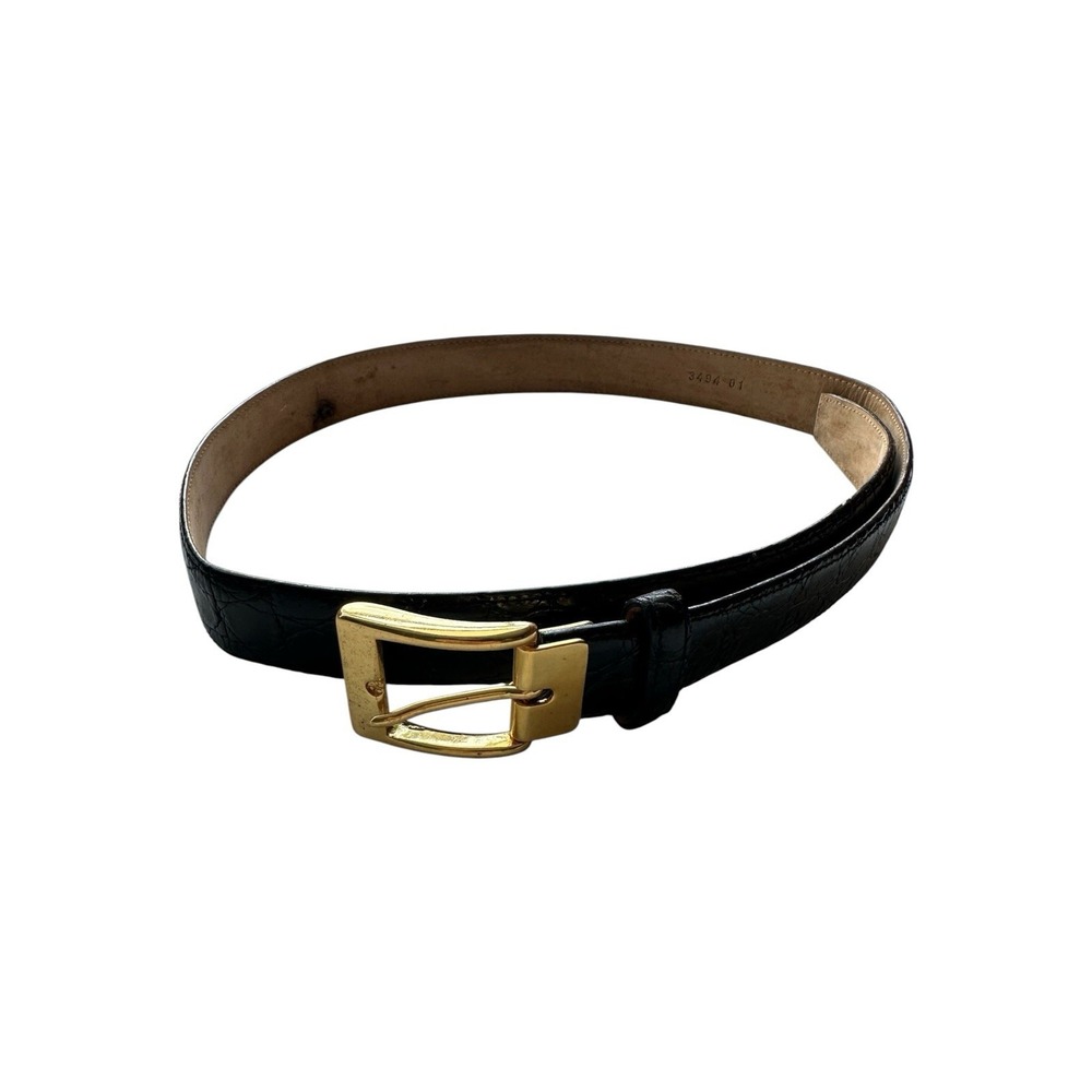 Bespoke Black Genuine Caiman Crocodile Brass Buckle Belt Size 34 NWOT